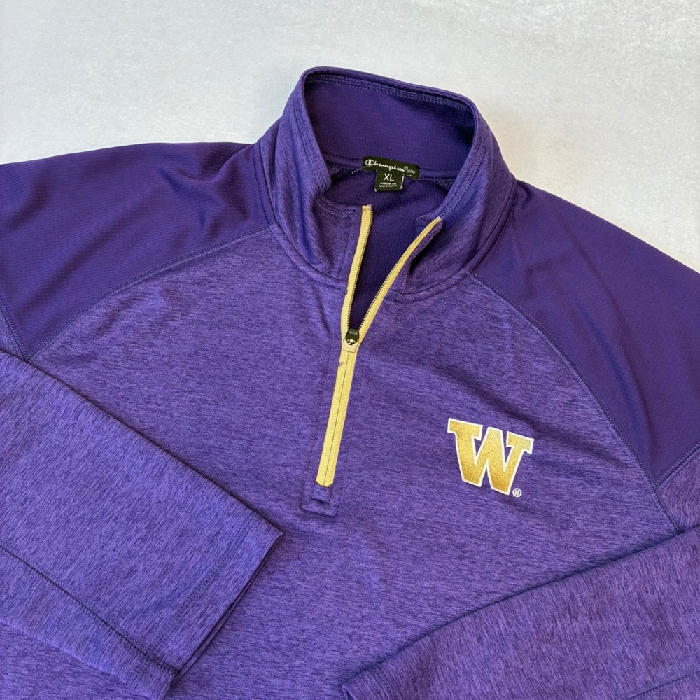 Champion Elite Quarter Zip Men XL Purple Washington Huskies NCAA Pullover Jacket